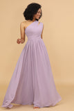 Lilac Chiffon One Shoulder Bridemaids Dress with Ruffles