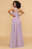 Lilac Chiffon One Shoulder Bridemaids Dress with Ruffles