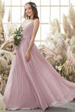 Blush V Neck Long Chiffon Bridesmaid Dress