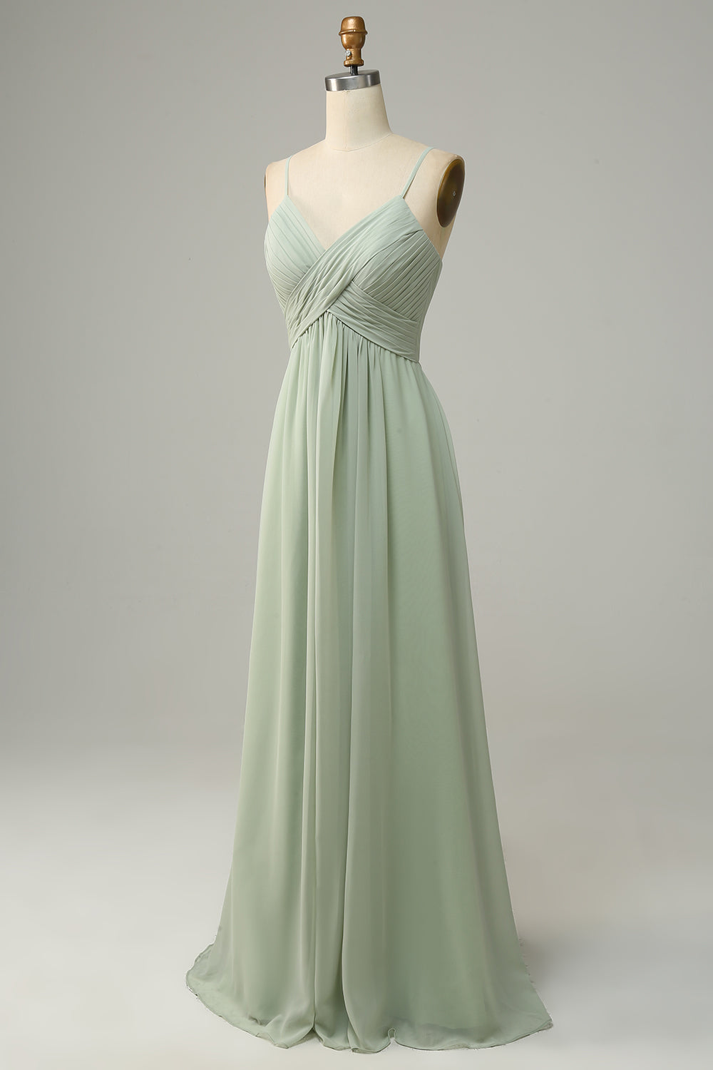 Leely Women Dusty Sage Maxi A Line Bridesmaid Dress Spaghetti Straps