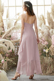 Blush High Low Chiffon Bridesmaid Dress
