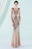 White Deep V Neck Mermaid Evening Dress