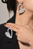 Silver Stylish Heart Rhinestone Dangling Earrings