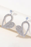 Silver Stylish Heart Rhinestone Dangling Earrings
