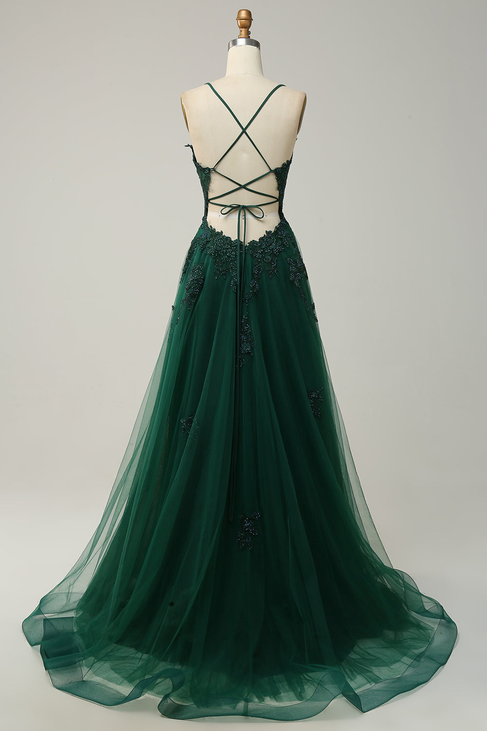 Leely Women Dark Green Long Prom Dress A Line Spaghetti Straps