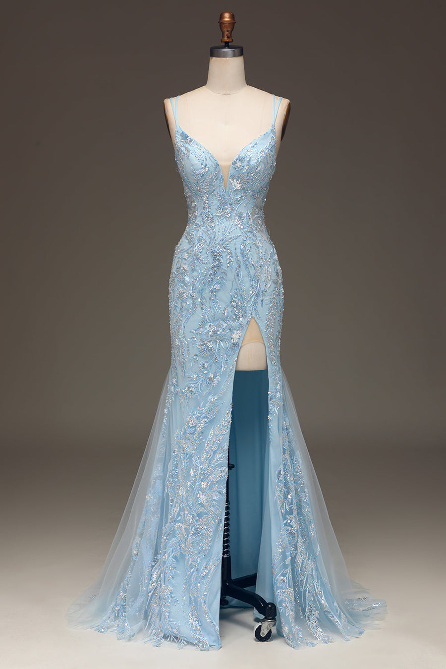 princess polly baby blue dress Blue Mermaid Sequin Prom Dress with Long Sleeve, Slit, and Sweetheart   Viniodress