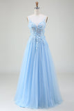 A-Line Light Blue Prom Dress with Appliques