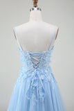 A-Line Light Blue Prom Dress with Appliques