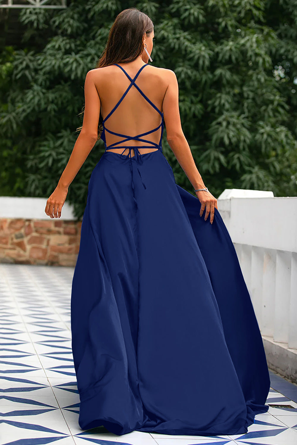 Leely Women Royal Blue Prom Dress A-Line Spaghetti Straps Backless Long Satin Evening Dress with Slit leelyuk Leely Women Royal Blue Prom Dress A-Line Spaghetti Straps Backless Long Satin Evening Dress with Slit leelyuk