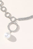 Glitter Silver Rhinestone Pearl Round Necklace