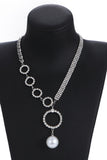Glitter Silver Rhinestone Pearl Round Necklace