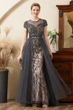 Sparkly Grey A Line Tulle Beaded Mother of Bride Dress