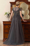 Sparkly Grey A Line Tulle Beaded Mother of Bride Dress
