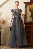 Sparkly Grey A Line Tulle Beaded Mother of Bride Dress