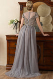 Sparkly Grey A Line Tulle Beaded Mother of Bride Dress