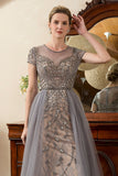 Sparkly Grey A Line Tulle Beaded Mother of Bride Dress