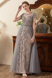 Sparkly Grey A Line Tulle Beaded Mother of Bride Dress