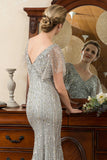 Sparkly Grey Beading Mermaid Mother of Bride Dress