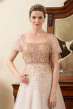 Sparkly Blush A Line Backless Beading Mother of Bride Dress