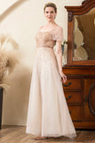Sparkly Blush A Line Backless Beading Mother of Bride Dress