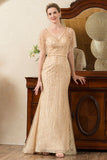 Sparkly Golden Mermaid Beading Mother of Bride Dress