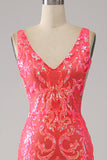 Orange Charming Mermaid Deep V Neck Sparkly Sequin Prom Dress with Embroidery