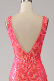 Orange Charming Mermaid Deep V Neck Sparkly Sequin Prom Dress with Embroidery