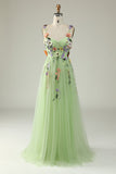 A Line Purple Spaghetti Straps Prom Dress With 3D Flowers
