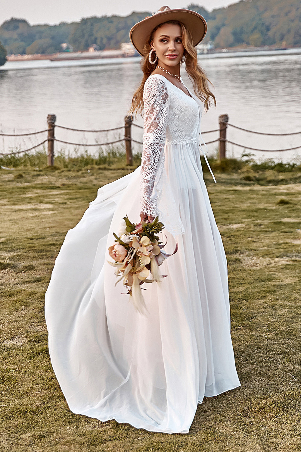 HOT Boho Chic Floaty Boho Wedding Dress Leely Women Boho