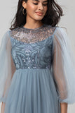 Chic Romantic A Line Jewel Neck Dusty Rose Long Bridesmaid Dress with Long Sleeves