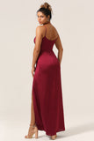 Burgundy Plus Size Mermaid Spaghetti Straps Long Bridesmaid Dress with Slit