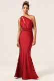 Satin Burgundy Halter Bridesmaid Dress