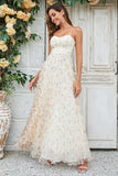 Gorgeous A Line Sweetheart Champagne Flower Maxi Bridesmaid Dress