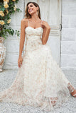 Gorgeous A Line Sweetheart Champagne Flower Maxi Bridesmaid Dress