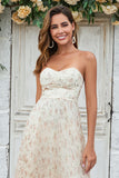 Gorgeous A Line Sweetheart Champagne Flower Maxi Bridesmaid Dress