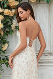 Gorgeous A Line Sweetheart Champagne Flower Maxi Bridesmaid Dress