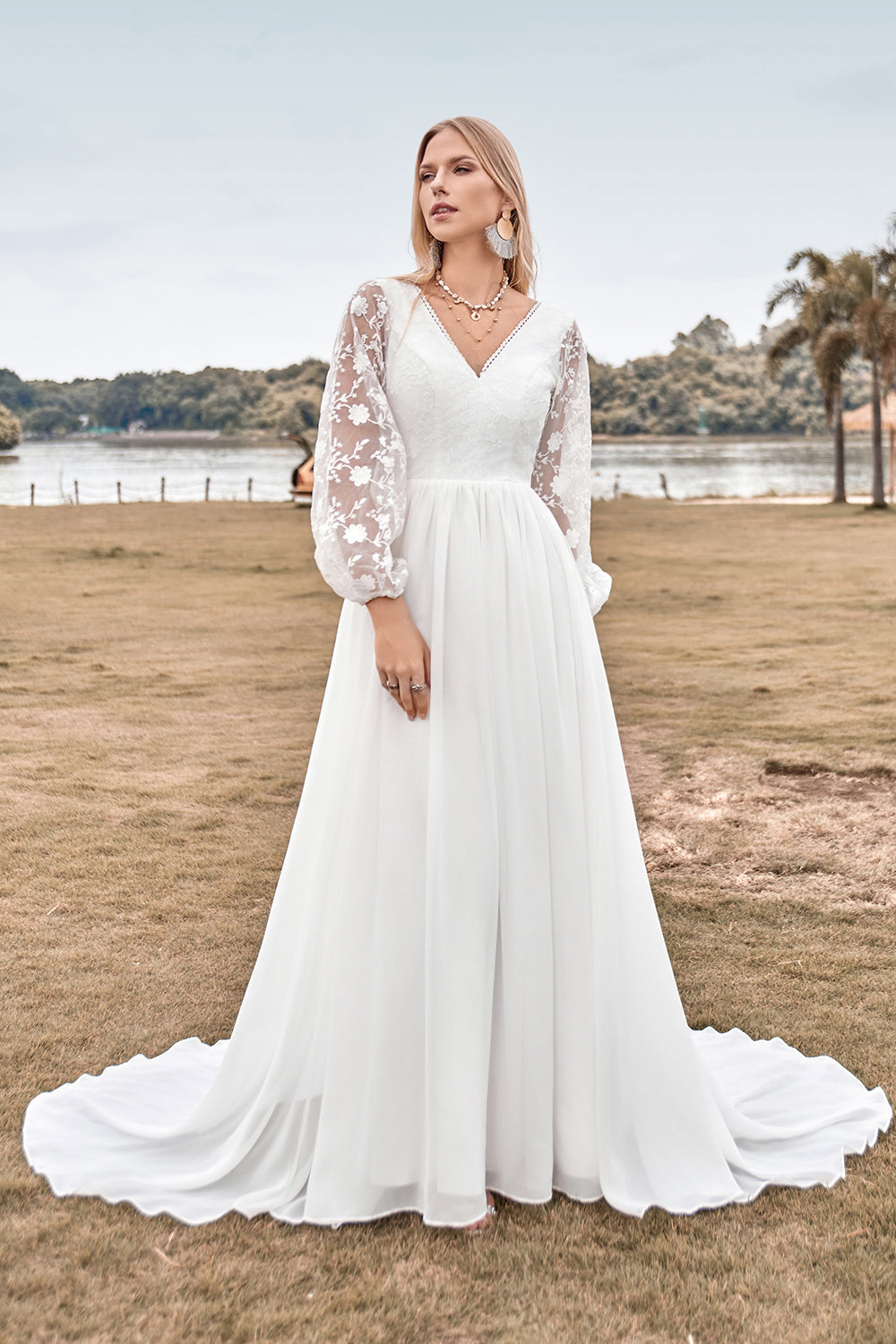 Chiffon boho wedding dress store