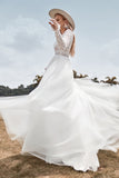 Ivory A Line Backless Deep V-neck Wedding Dress With Lace