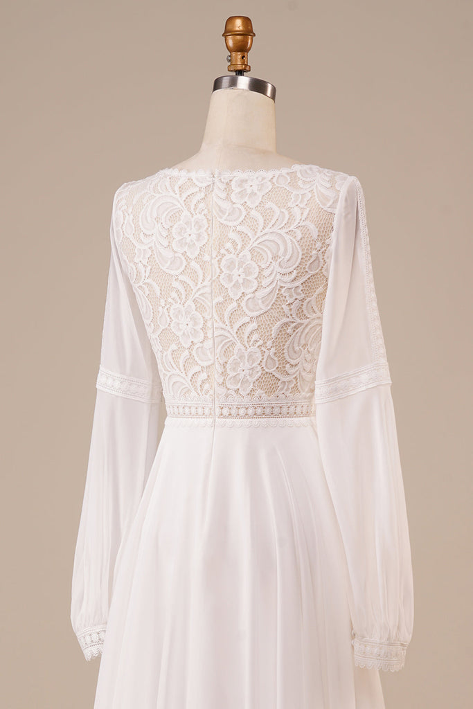 Lace Ivory Wedding Dress With Long Sleeves Classy Wedding Gown main image 1