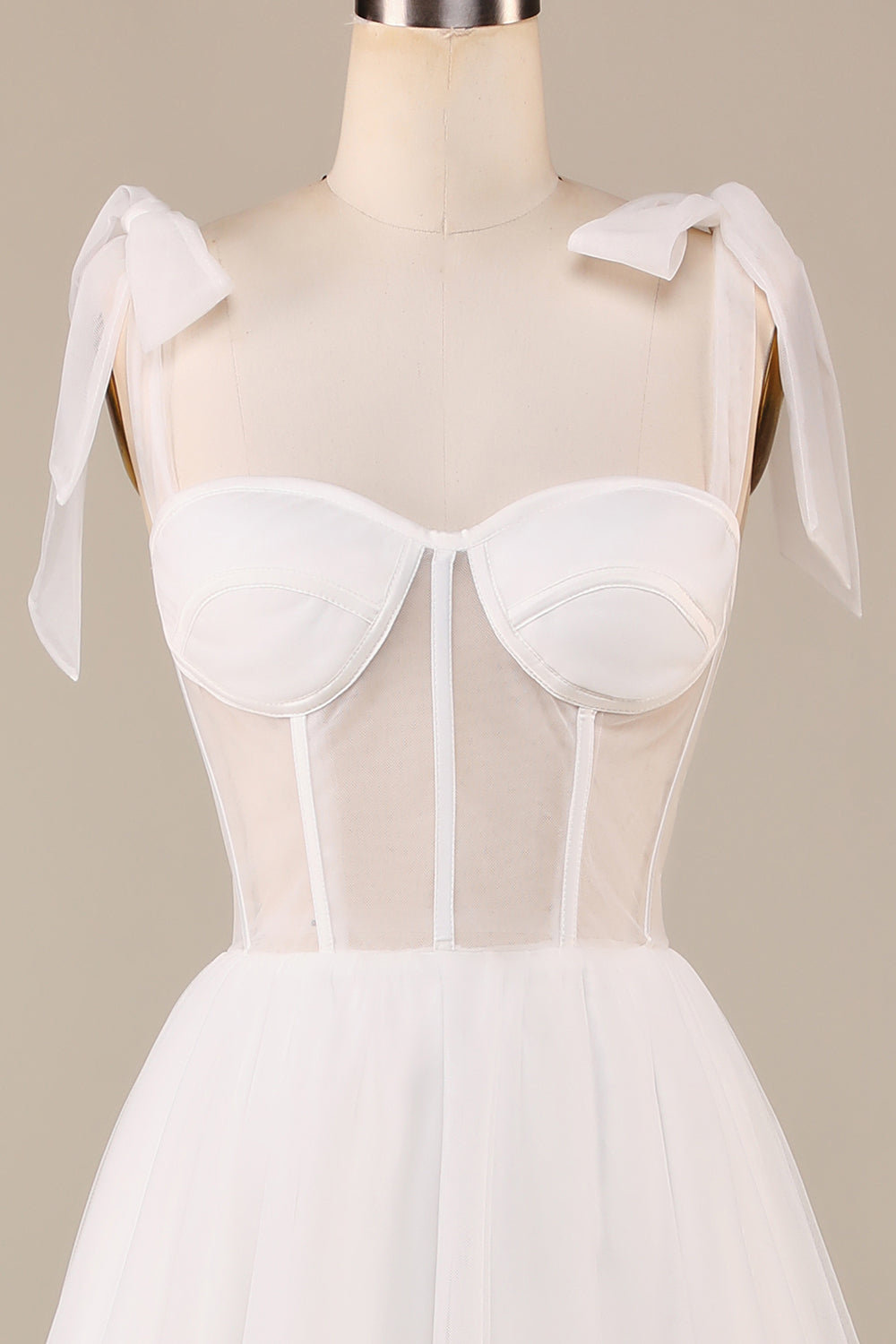 Leely Women Ivory A-Line Tea-Length Tulle Corset Wedding Dress Straps