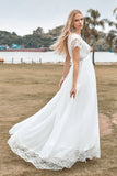 Ivory V-neck Simple Chiffon Wedding Dress with Slit