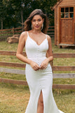 Ivory Mermaid Backless Simple Wedding Dress with Slit