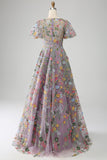 Princess Mauve Corset A-Line Applique Tulle Prom Dress