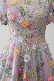 Princess Mauve Corset A-Line Applique Tulle Prom Dress