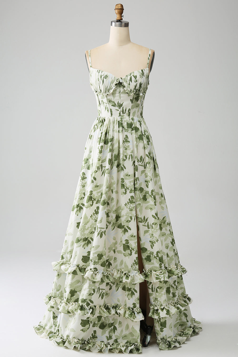 Leely Women Green Plus Size Bridesmaid Dress A Line Spaghetti Straps Floral Pleated Long Wedding Guest Dress With Slit leelyuk Leely Women Green Plus Size Bridesmaid Dress A Line Spaghetti Straps Floral Pleated Long Wedding Guest Dress With Slit leelyuk