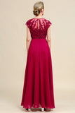 Glitter Burgundy A-Line Mother of the Bride Dress with Lace