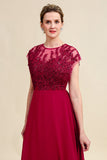 Glitter Burgundy A-Line Mother of the Bride Dress with Lace