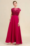 Glitter Burgundy A-Line Mother of the Bride Dress with Lace