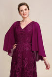 Glitter Burgundy Beaded Mother of the Bride Dress with Appliques