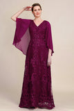 Glitter Burgundy Beaded Mother of the Bride Dress with Appliques